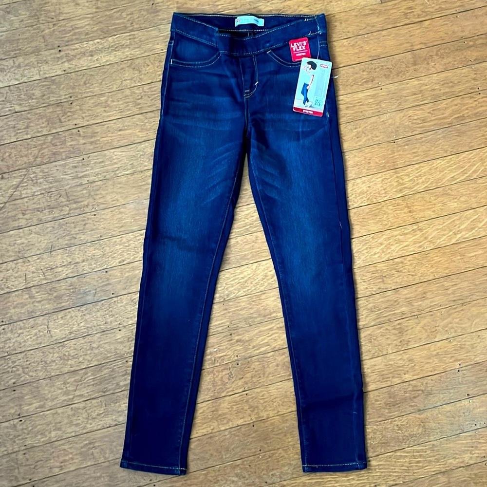 Levi’s stretch pull on jeggings, elastic waist, dark denim, girls 8 NWT - Picture 1 of 6